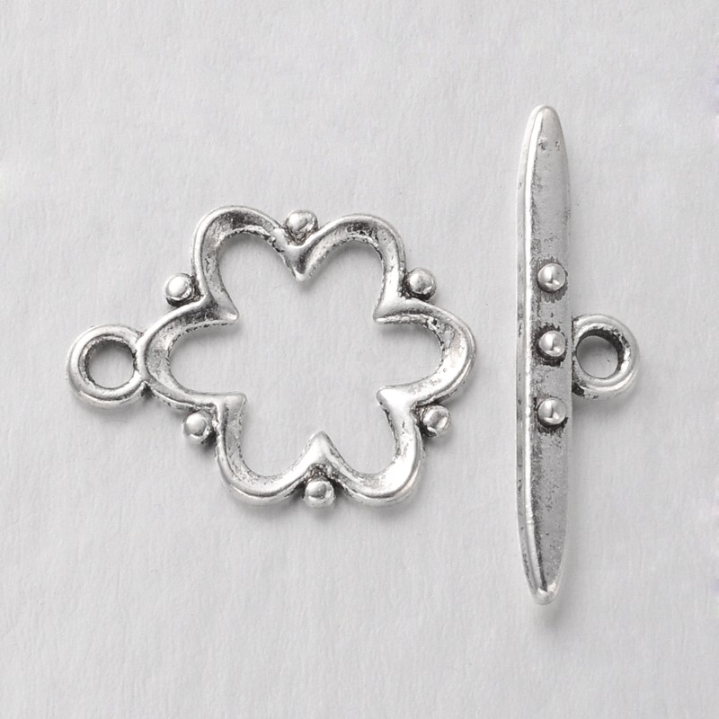 PandaHall Alloy Toggle Clasps, Nickel Free, Lead Free and Cadmium Free, Antique Silver, Flower: 19x15x1.5mm, hole: 2mm. Bar: 24x6x4mm, hole...