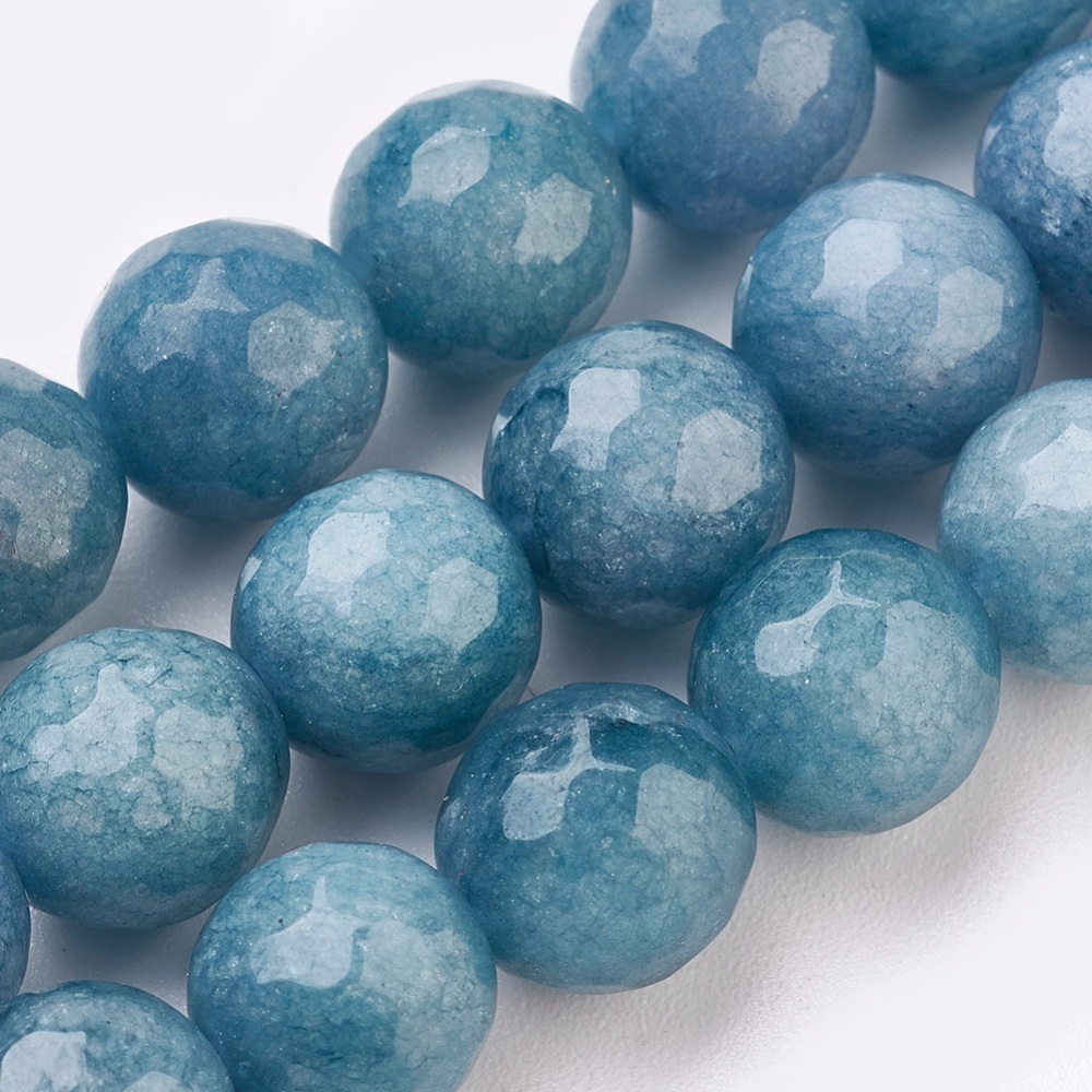 PandaHall Natural Malaysia Jade Beads Strands, Dyed, Faceted, Round, SteelBlue, 6mm, Hole: 1mm; about 66pcs/strand, 14.9" Malaysia Jade...