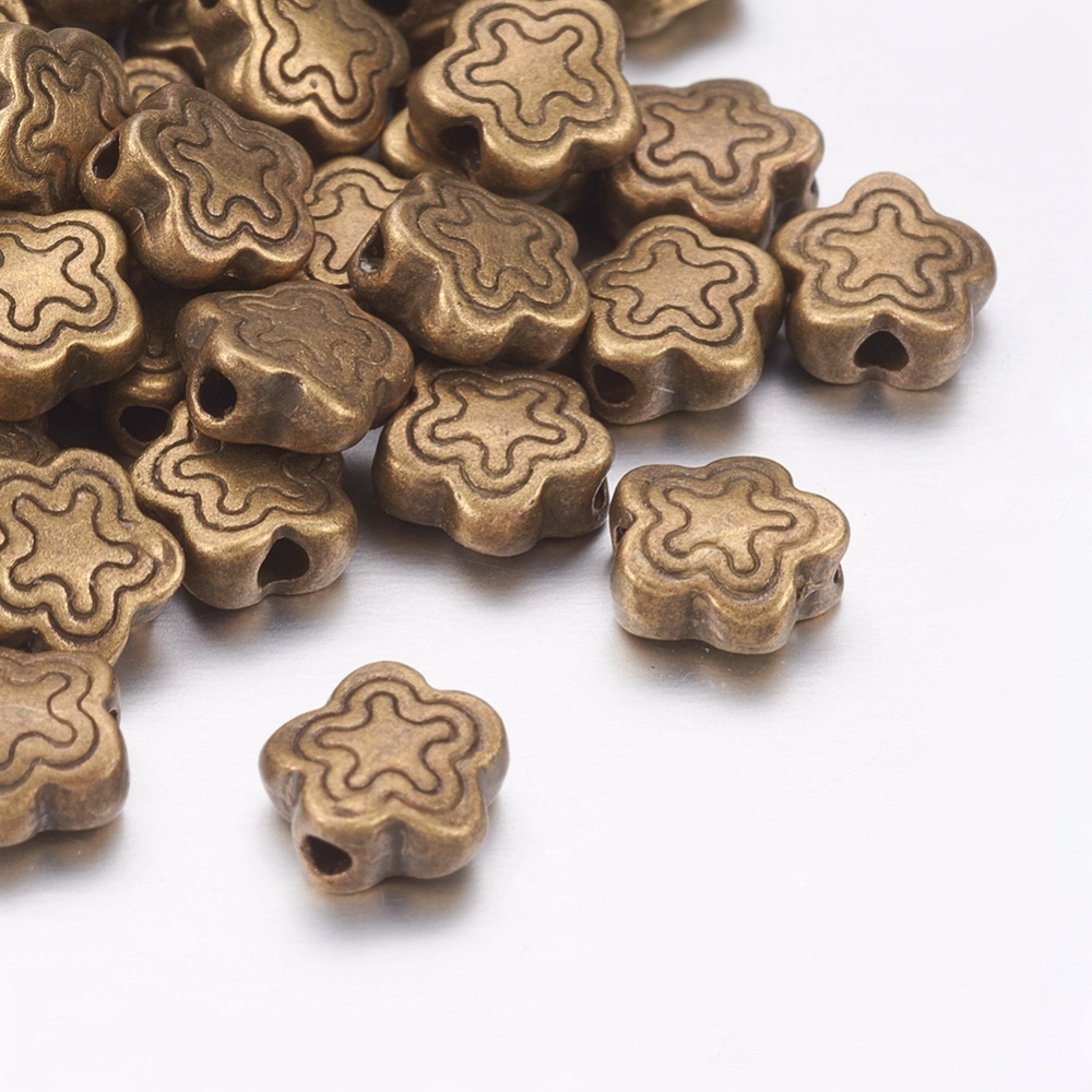 PandaHall Tibetan Silver Beads, Lead Free & Cadmium Free, Antique Bronze Color, Flower, about 7mm long, 7mm wide, 2.5mm thick, hole: 1.5mm...