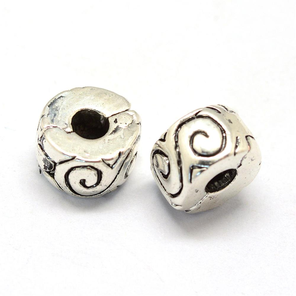 PandaHall Alloy European Style Clasps, Column, Antique Silver, 9x6mm, Hole: 3mm Alloy Column