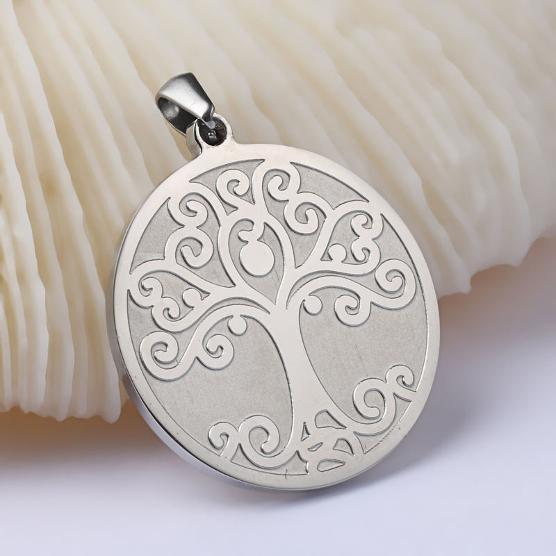 PandaHall Flat Round with Tree of Life 304 Stainless Steel Pendants, Stainless Steel Color, 33x29.8x2mm, Hole: 3x7mm Stainless Steel Flat...