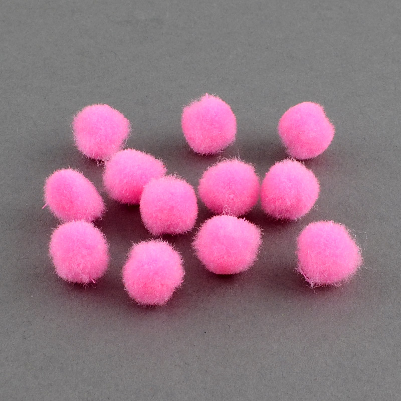 PandaHall Round Wool Pom Pom Ball Beads, HotPink, 10mm Wool Pink
