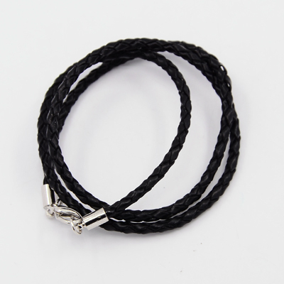 PandaHall Braided Leather Cords for Necklace Makings, with Brass Lobster Clasps, Black, 18.1"; 3mm Leather Black