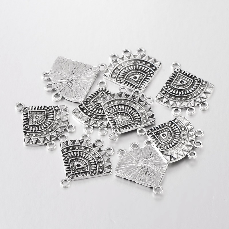 PandaHall Alloy Dangle Chandelier Component Links, Lead Free and Cadmium Free, Fan, Antique Silver Color, 26x24x1.5mm, Hole: 2mm Alloy Fan