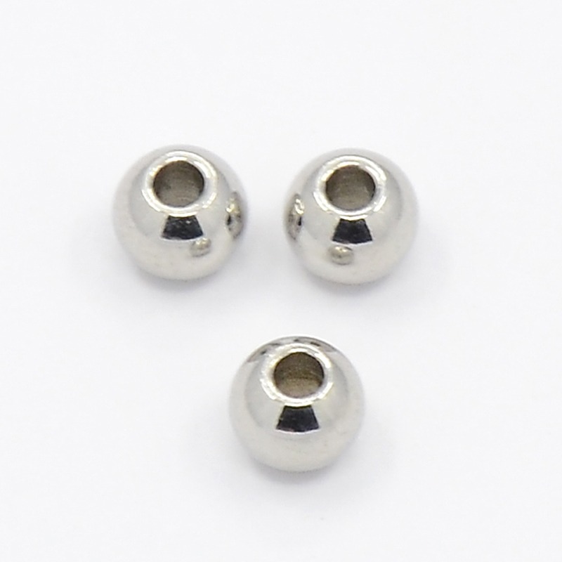 PandaHall 304 Stainless Steel Smooth Round Spacer Beads, Stainless Steel Color, 4x3mm, Hole: 1.5mm Stainless Steel Round