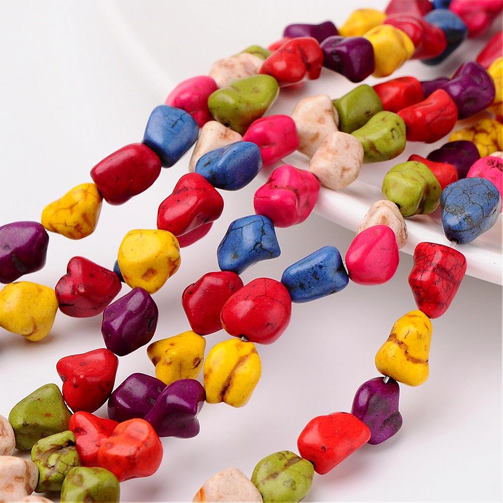 PandaHall Dyed Synthetic Turquoise Chip Beads Strands, 10~15x10~12mm, Hole: 1mm; about 32pcs/strand, 15.3" Synthetic Turquoise Chip