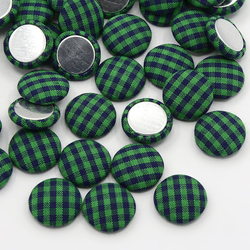 PandaHall Scrapbook Embellishments Garment Accessories FlatBack Tartan Half Round Dome Cloth Fabric Covered Cabochons, with Aluminum Bottom...