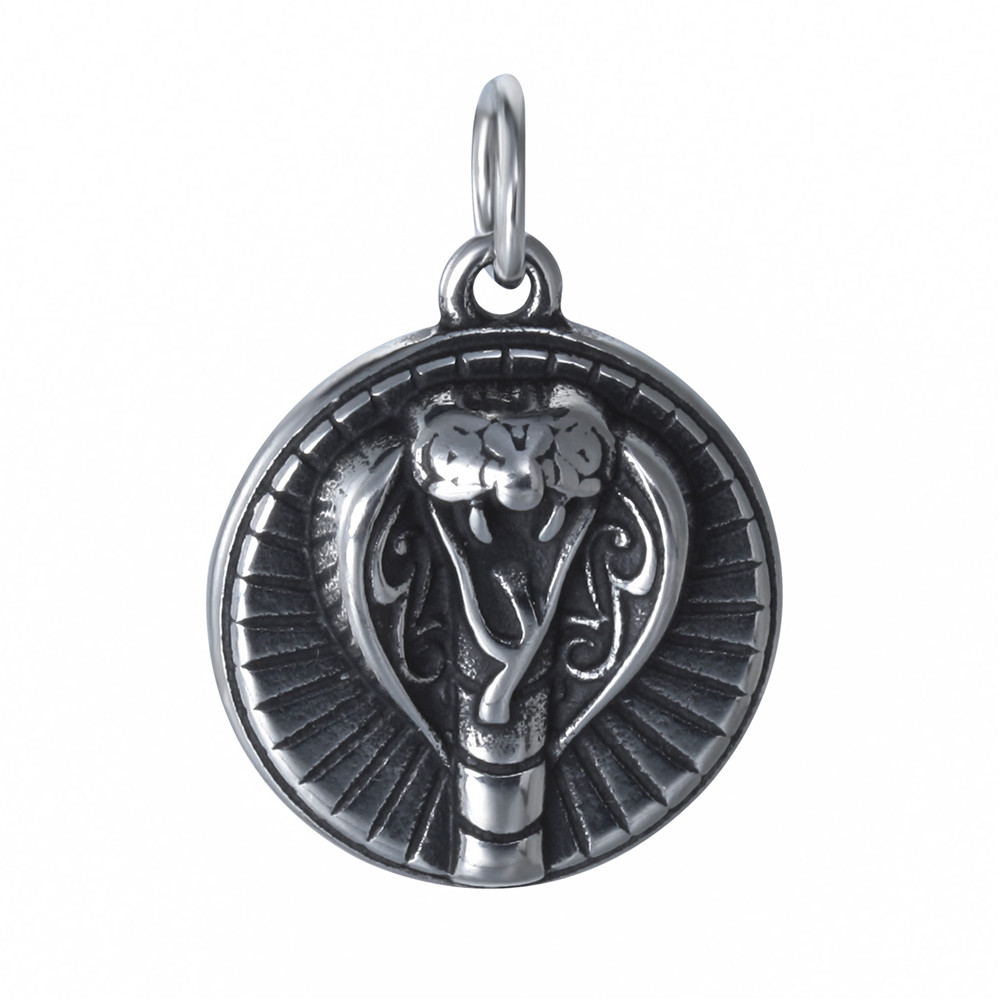 PandaHall 304 Stainless Steel Pendants, Flat Round with Cobra, Antique Silver, 22x19x6mm, Hole: 5mm Stainless Steel Flat Round