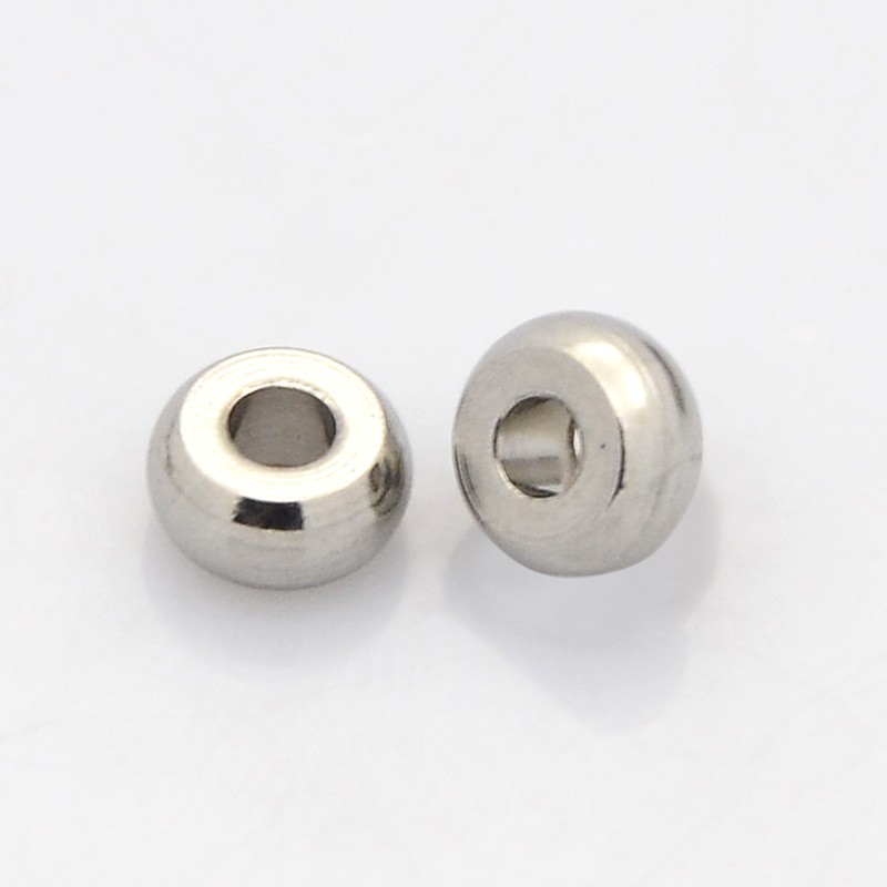 PandaHall Rondelle 304 Stainless Steel Beads, Stainless Steel Color, 6x3mm, Hole: 2mm Stainless Steel Rondelle