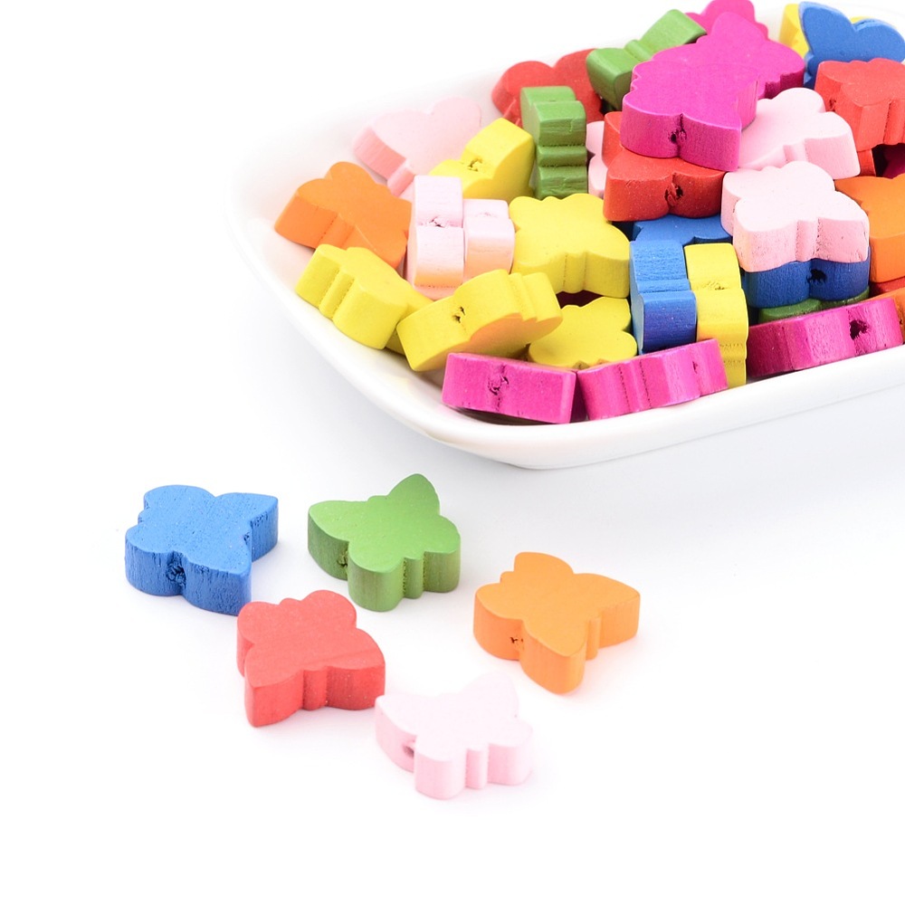 PandaHall Mixed Color Butterfly Wood Beads, Lovely Animal Beads, Gifts Ideas For Children's Day, Lead Free, Dyed, about 16mm long, 16mm wide...