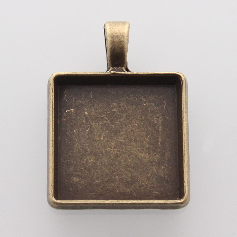 PandaHall Square Alloy Pendant Cabochon Settings, Nickel Free, Antique Bronze, Tray: 20x20mm; 32.5x24x4mm, Hole: 3.5x6mm; about 195pcs/kg...
