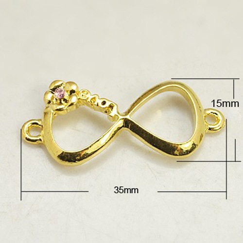 PandaHall Golden Tone Alloy Grade A Rhinestone Bowknot/Infinity Links, Light Rose, 15x35x4mm, hole: 2mm Alloy+Rhinestone