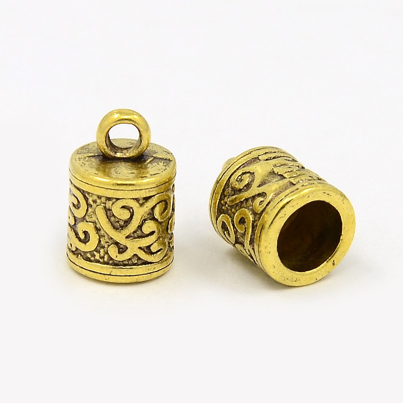 PandaHall Alloy Cord Ends, Tibetan Style, Cadmium Free & Lead Free, Column, Antique Golden Color, Size: about 13mm long, 8.5mm wide, 8.5mm...