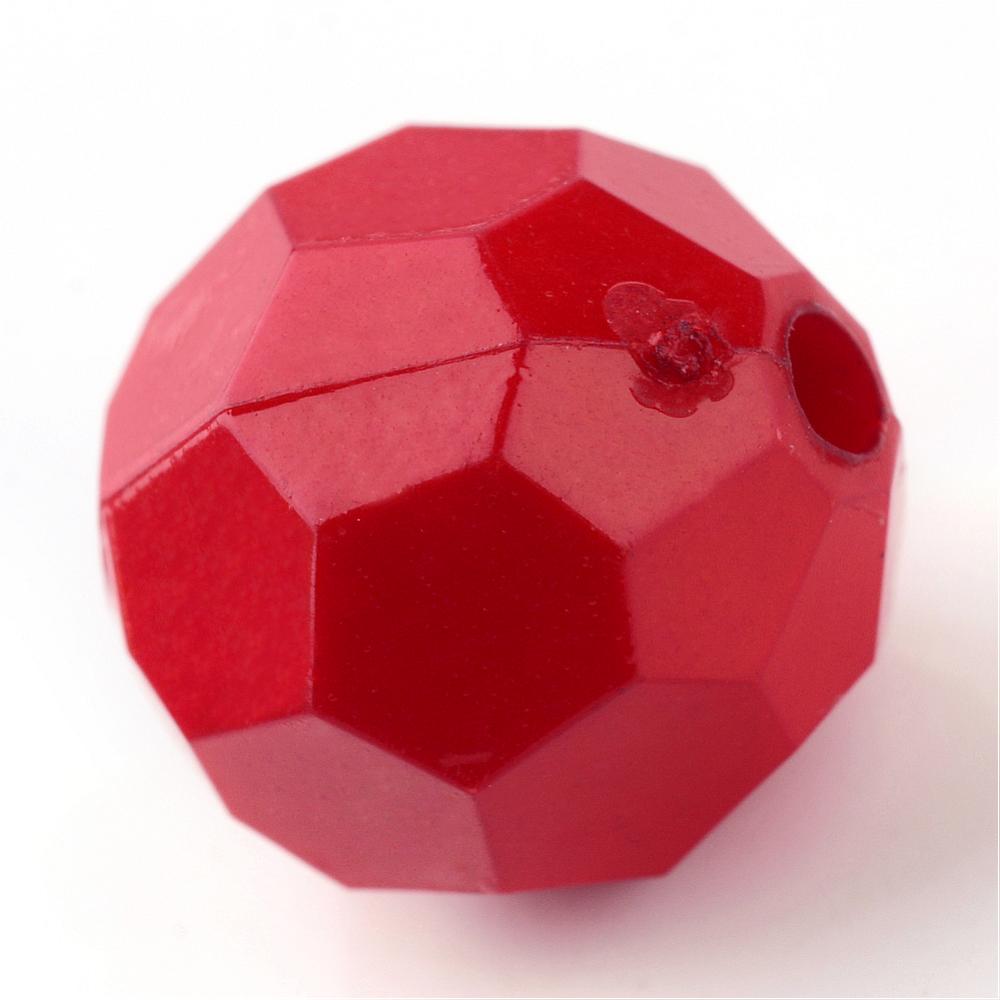 PandaHall Opaque Acrylic Beads, Round, Faceted, Red, 11mm, Hole: 2mm Acrylic Round Red