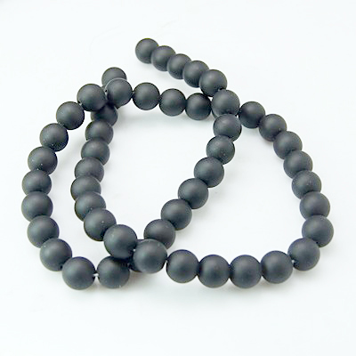 PandaHall Natural Black Agate Beads Strands, Frosted, Black, 8mm Black Agate Round Black