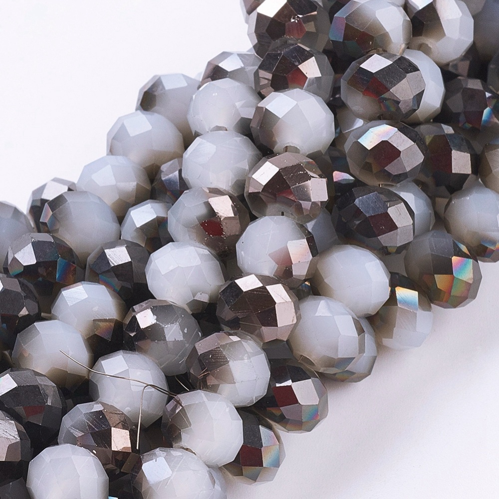 PandaHall Electroplate Glass Faceted Rondelle Beads Strands, Imitation Jade, Half Plated, Black, 8x5mm, Hole: 1mm; about 72pcs/strand, 16.5"...