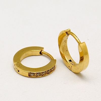 PandaHall Personalized Unisex 304 Stainless Steel Huggie Hoop Earrings, with Rhinestones, Golden Plated, 12.5x13x2mm, Pin: 0.8mm Stainless...