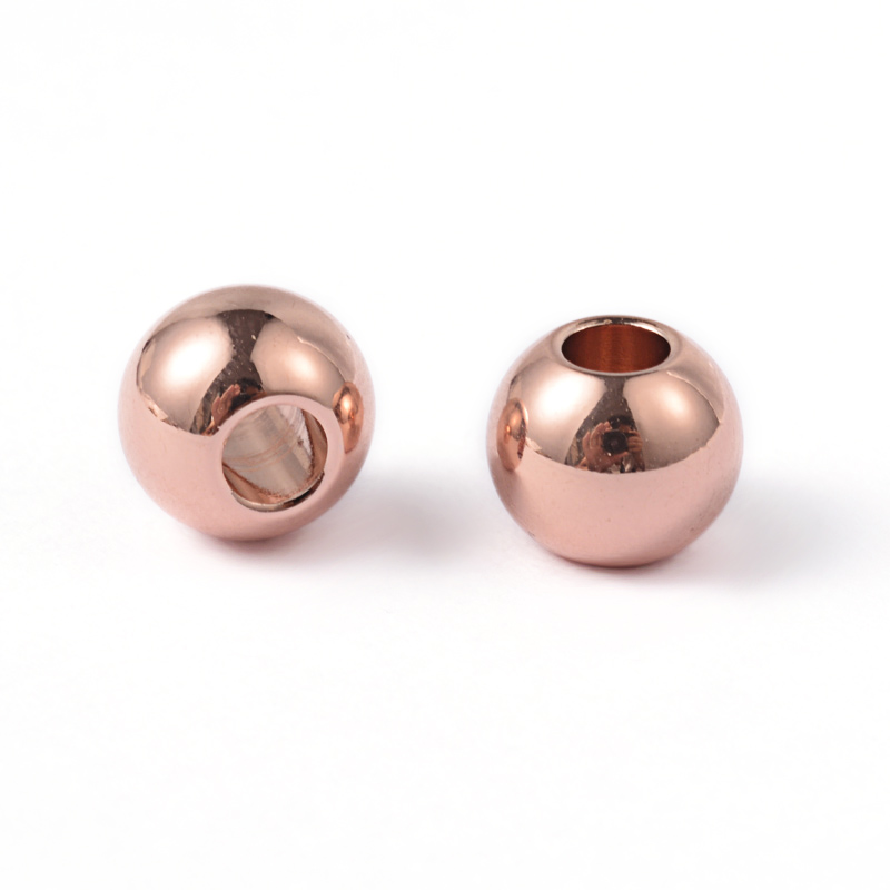 PandaHall Round 304 Stainless Steel Beads, Rose Gold, 8x6.5mm, Hole: 3.5mm Stainless Steel Round