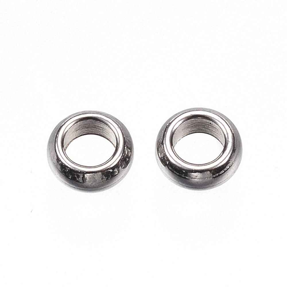 PandaHall 304 Stainless Steel Bead Spacers, Ring, Stainless Steel Color, 4x1.5mm, Hole: 2mm Stainless Steel Ring