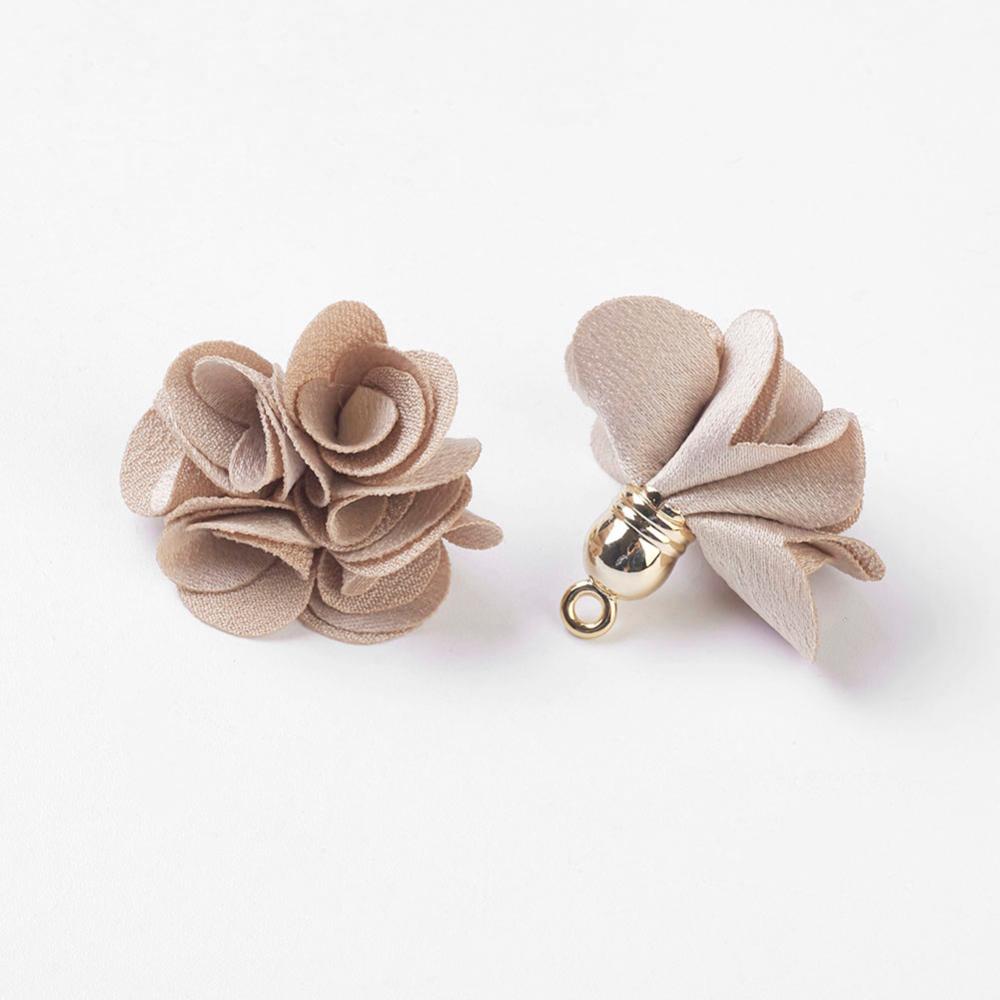 PandaHall Cloth Pendant Decorations, with Acrylic Findings, Flower, BurlyWood, 25~30x28~35mm, Hole: 2mm Cloth Flower Orange