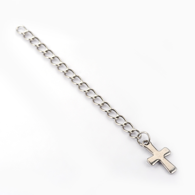 PandaHall 304 Stainless Steel Extender Chains, with Cross Charms, Stainless Steel Color, 62x3mm Stainless Steel