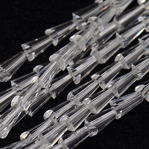 PandaHall Glass Beads Strands, Faceted, Cone, Clear, 7.5x4mm, Hole: 1mm; about 71pcs/strand, 20.4" Glass Cone Clear