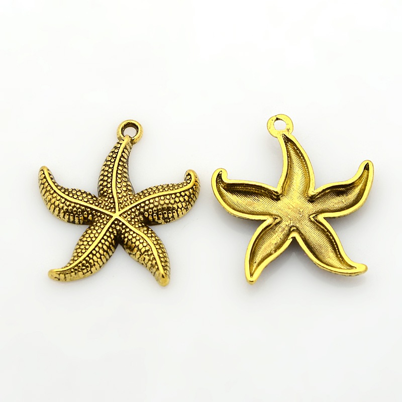 PandaHall Zinc Alloy Pendants, Starfish, Antique Golden, 26x23.5x3mm,  Hole: 2mm Alloy Starfish