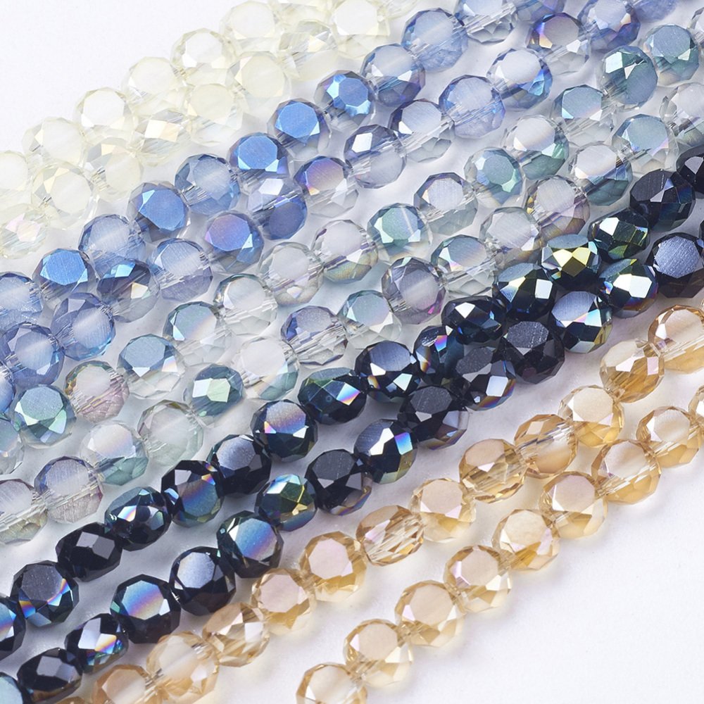 PandaHall Electroplate Glass Beads Strands, Faceted, Flat Round, Mixed Color, 4x3mm, Hole: 1mm Flat Round Multicolor