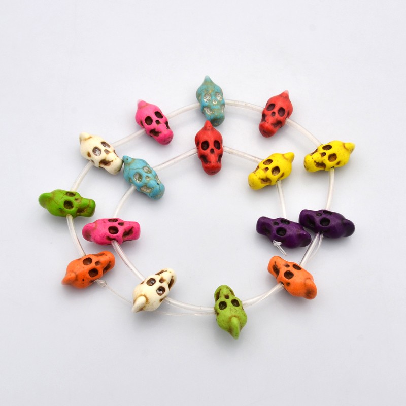 PandaHall Synthetic Turquoise Skull Beads Strands, Dyed, 22x11x10mm, Hole: 1mm;  about 16pcs/strand, 16.5" Synthetic Turquoise Skull