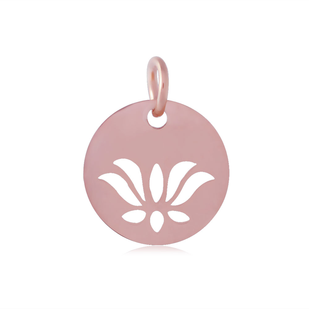 PandaHall 304 Stainless Steel Pendants, Flat Round with Lotus, Rose Gold, 11.5x1mm, Hole: 3mm Stainless Steel Flat Round