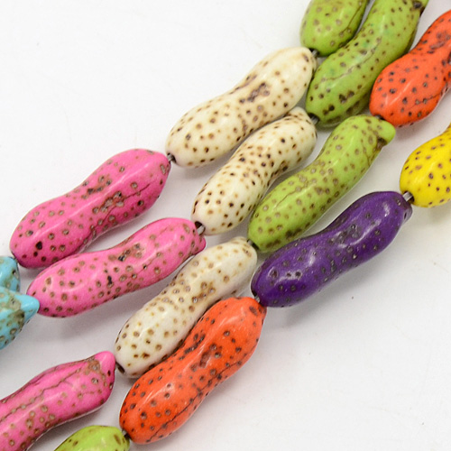 PandaHall Natural Howlite Beads Strands, Dyed, Peanut, Mixed Color, 26x9x8mm, Hole: 1mm; about 16pcs/strand, 15.75" Howlite Vegetables...