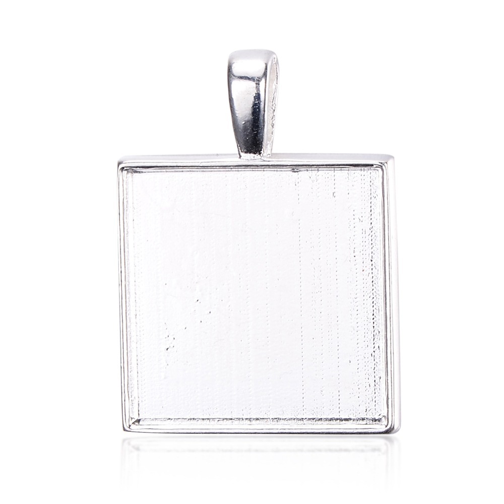 PandaHall Nickel Free Tibetan Style Alloy Square Pendant Cabochon Settings, Silver, Tray: 21x21mm; 32x23x3.5mm, Hole: 4x6mm Alloy Square...