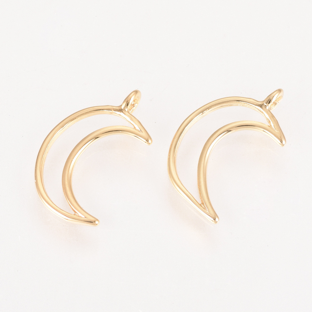 PandaHall Brass Pendants, Real Gold Plated, Moon, 16x10x1mm, Hole: 1mm Brass Moon