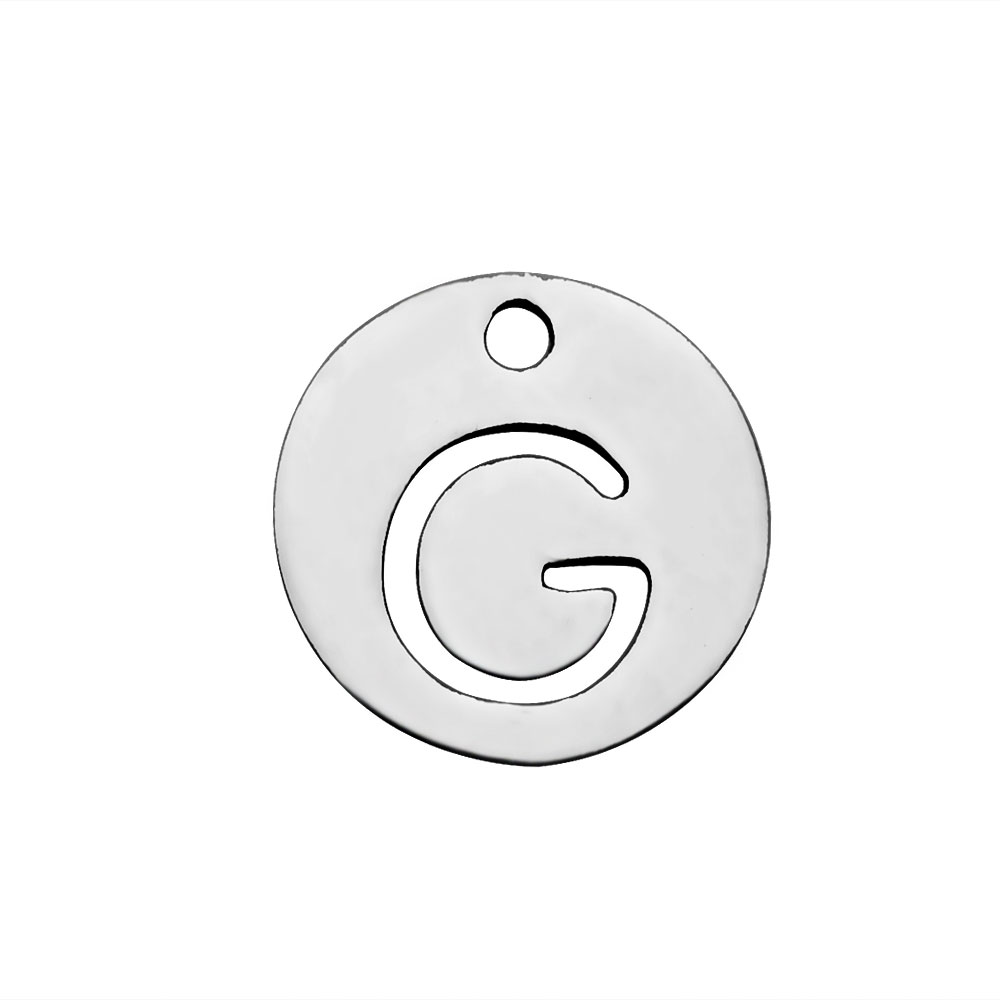 PandaHall 304 Stainless Steel Charms, Flat Round with Letter, Stainless Steel Color, Letter.G, 12x1mm, Hole: 1.5mm Stainless Steel Flat...