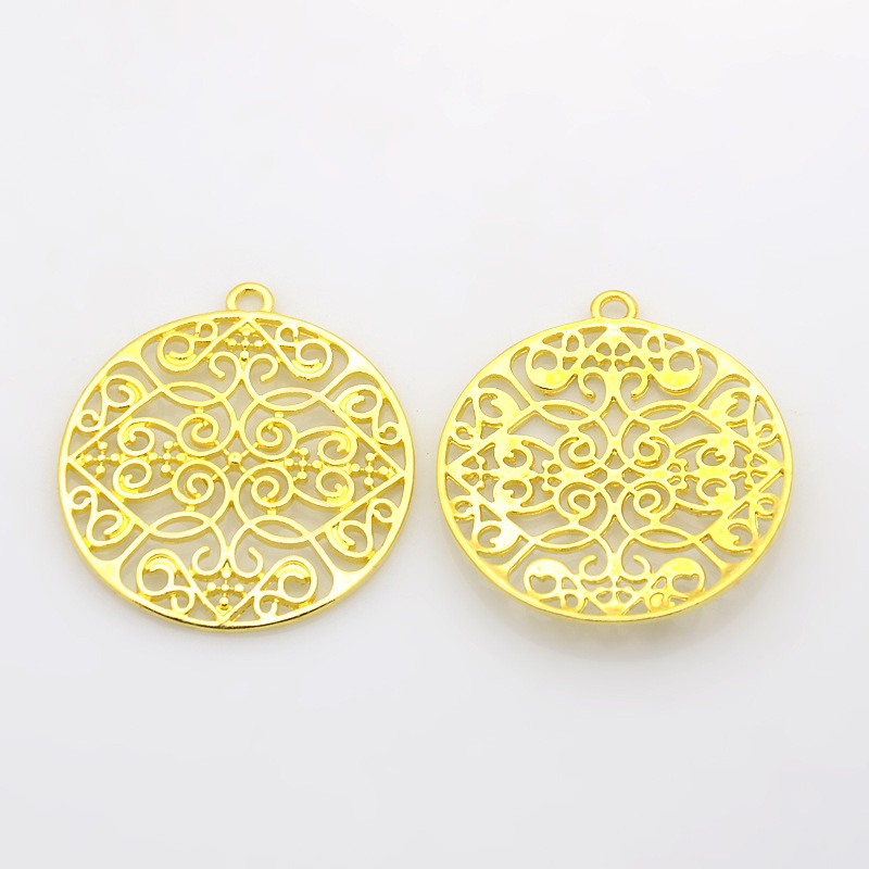 PandaHall Alloy Pendants, Lead Free & Nickel Free, Flat Round, Golden, 35x2.5mm, Hole: 2mm Alloy Flat Round