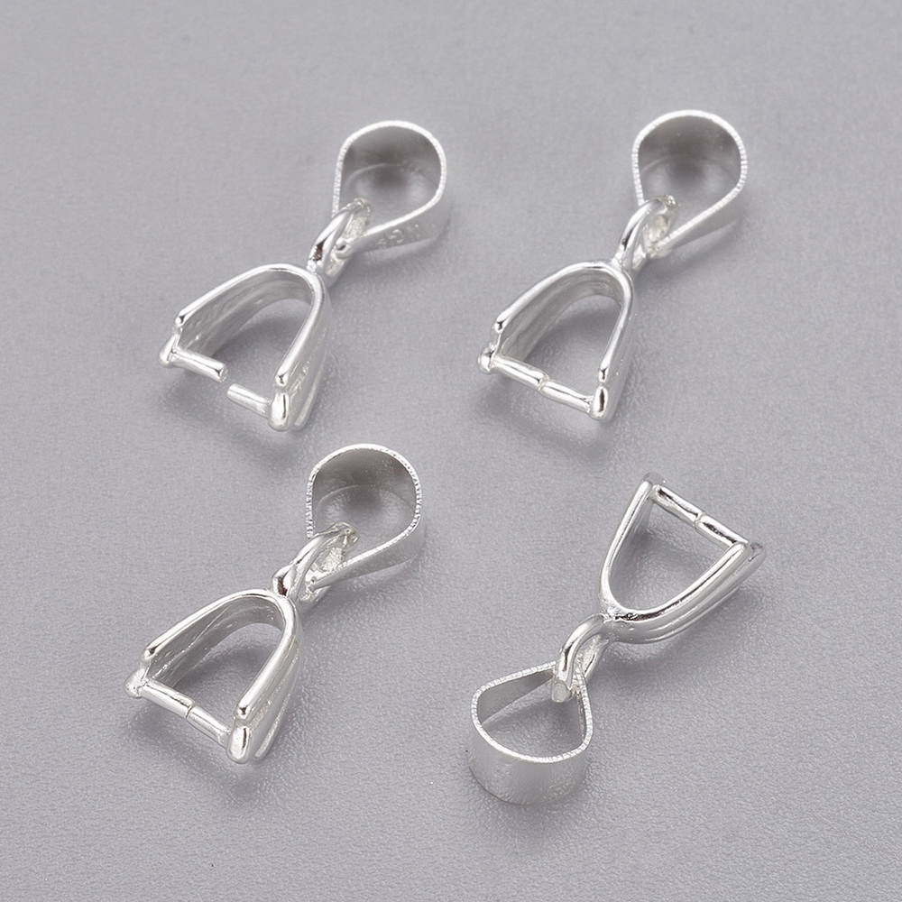 PandaHall Brass Ice Pick & Pinch Bails, Silver, 15x5mmm, Hole: 3mm; Pin: 0.8mm Brass