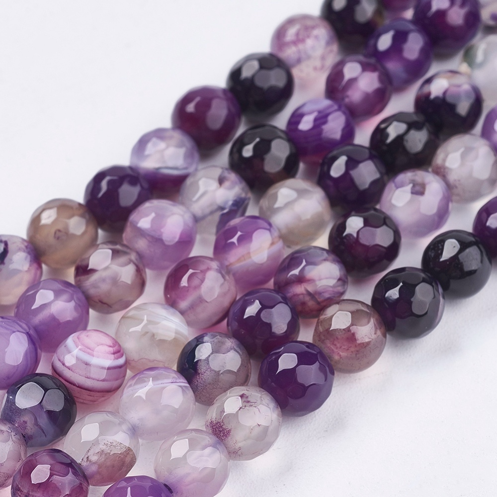 PandaHall Natural Madagascar Agate Beads Strands, Faceted, Round, Dyed & Heated, Purple, 6mm Natural Agate Round Purple