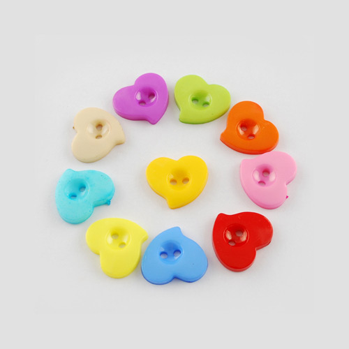 PandaHall Acrylic Buttons, 2-Hole, Dyed, Heart, Mixed Color, 13x15x2mm, Hole: 2mm Acrylic Heart Multicolor