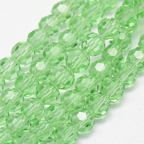 PandaHall Glass Beads Strands, Faceted, Round, PaleGreen, 6mm, Hole: 1mm; about 91pcs/strand, 21.5" Glass Round Green