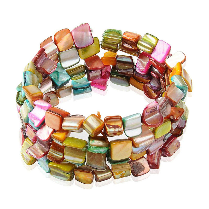PandaHall Wrap Bracelets, with Shell Beads, Steel Bracelet Memory Wire and Spacer Bars, Colorful, 55mm Shell