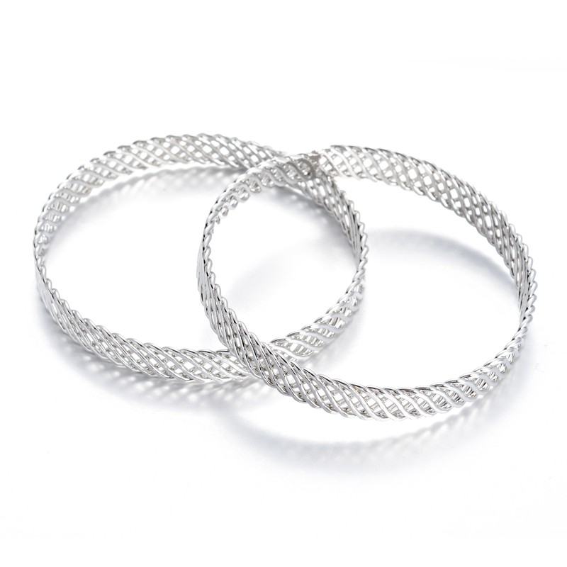 PandaHall Mesh Iron Wire Bangles, Platinum, 66mm Iron
