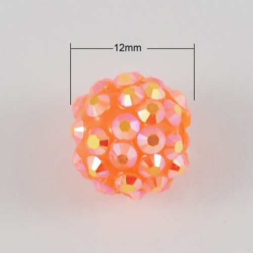 PandaHall Solid Coral AB Color Resin Rhinestone Ball Beads For Chunky Necklace Making, with Jelly Style Inside, 12x10mm, Hole: 2mm...
