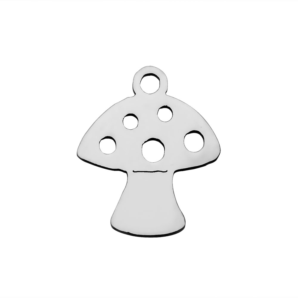 PandaHall 304 Stainless Steel Charms, Mushroom, Stainless Steel Color, 14x12x1.1mm, Hole: 1.5mm Stainless Steel Mushroom