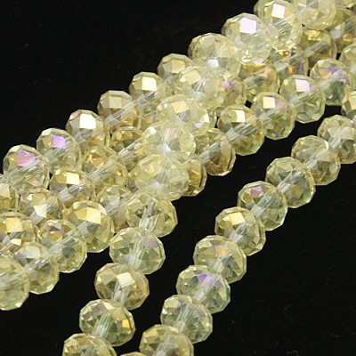 PandaHall Electroplate Glass Beads Strands, AB Color Plated, Faceted, Rondelle, Beige, 6x4mm, Hole: 1mm; about 95pcs/strand, 16" Glass...