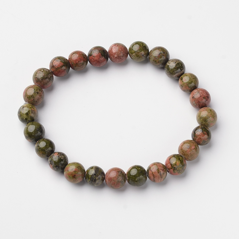 PandaHall Natural Unakite Round Bead Stretch Bracelets, 55mm Unakite
