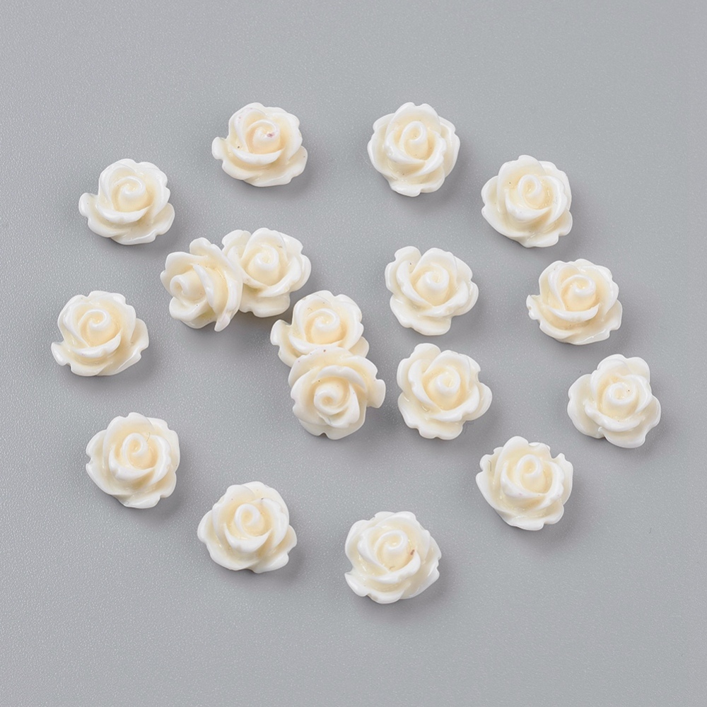 PandaHall 50PCS Mini Flatback Rose Resin Cabochons, White, 10x6.5mm Resin Flower White
