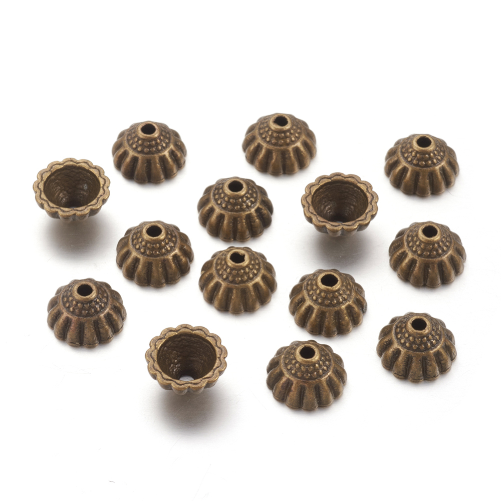 PandaHall Tibetan Silver Bead Caps, Lead Free, Cadmium Free and Nickel Free, Antique Bronze Color, about 10mm in diameter, 5.5mm thick, hole...