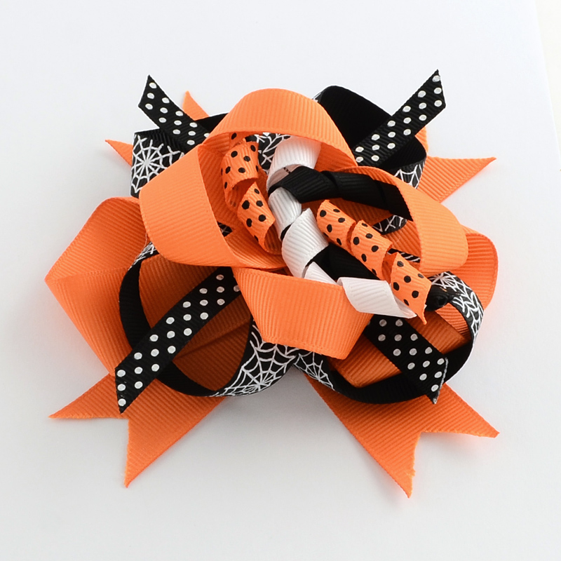 PandaHall Halloween Grosgrain Bowknot Alligator Hair Clips, with Iron Clips, Platinum, DarkOrange, 120x110mm Polyester Orange