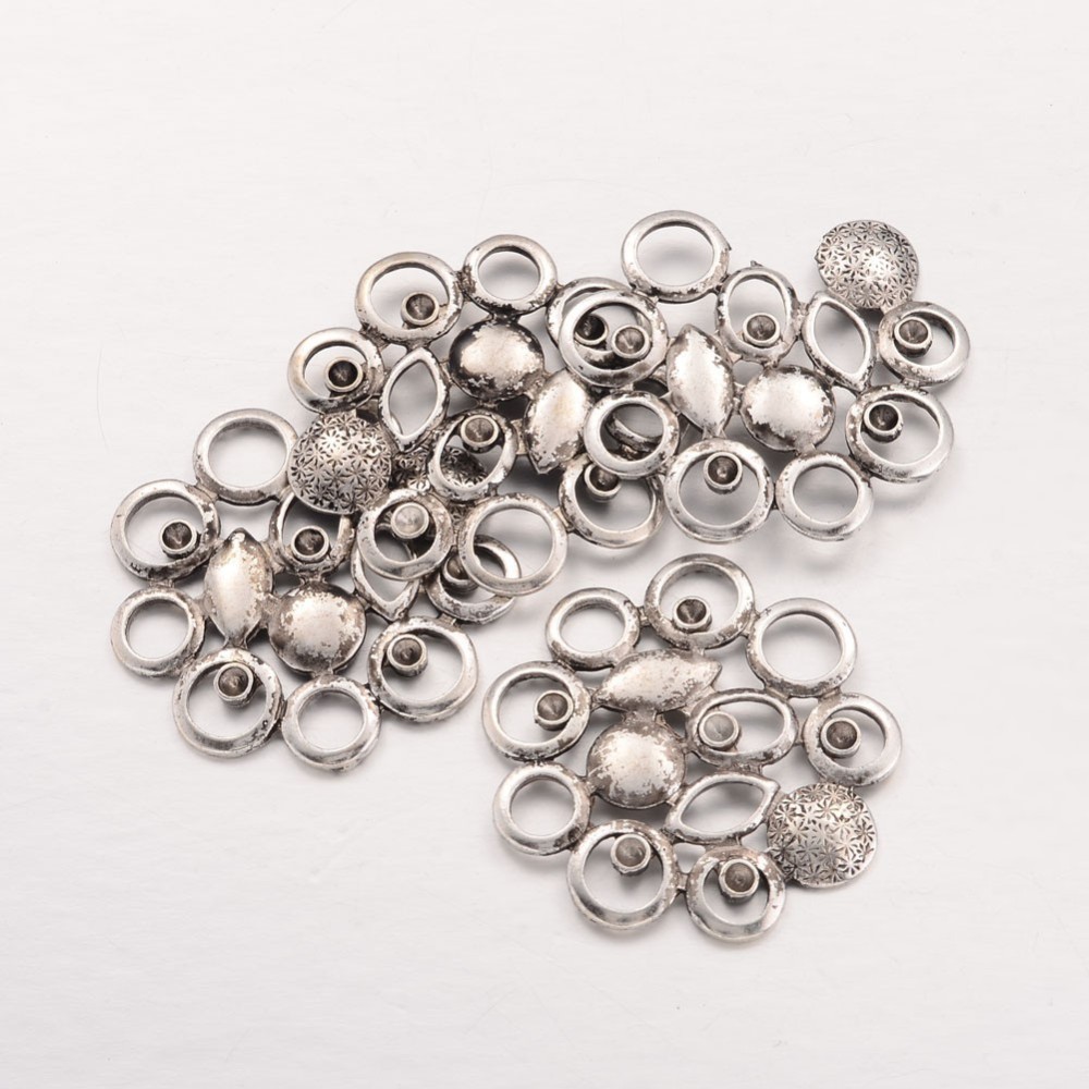 PandaHall Tibetan Style Flower Connector Rhinestone Settings, Lead Free and Cadmium Free, Antique Silver Color, about 36mm long, 36mm wide...
