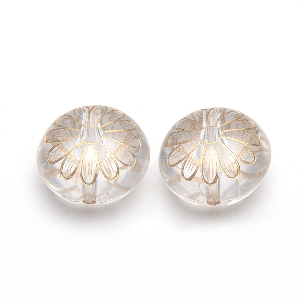 PandaHall Golden Plated Acrylic Beads, Metal Enlaced, Flat Round, Clear, 16x10mm, Hole: 1mm Acrylic Flat Round Clear